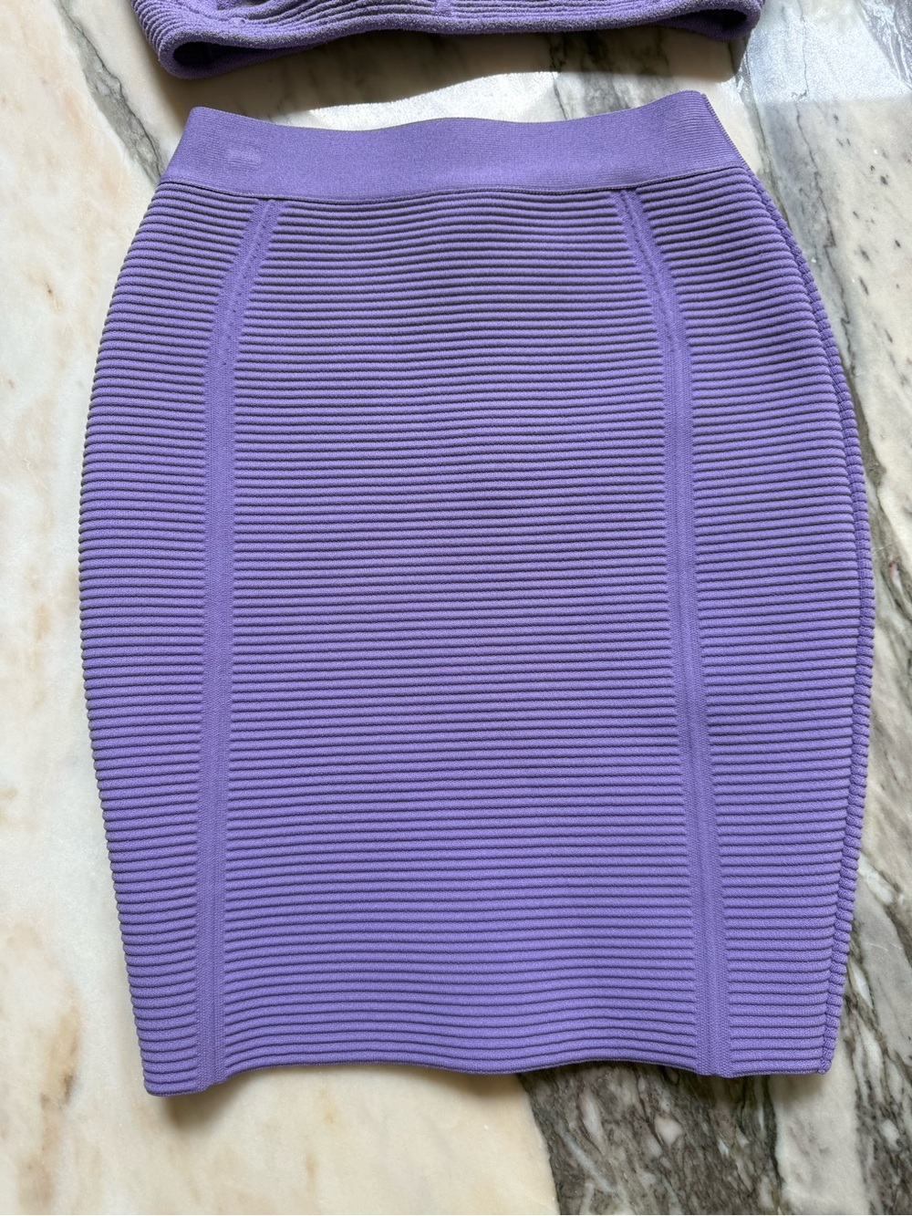 Herve Purple Ribbed Knit Pencil Skirt - Women